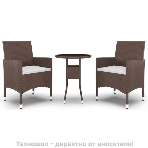 Градински трапезен комплект, 3 части, полиратан, кафяв