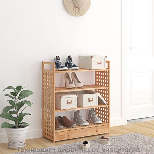 Поставка за обувки с чекмедже 70x27x81 см орехово дърво масив