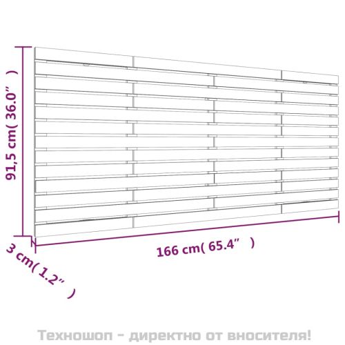 Стенна табла за спалня, сива, 166x3x91,5 см, борово дърво масив