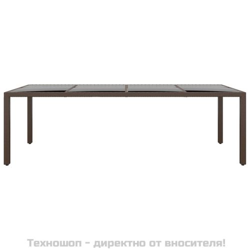 Градинска маса със стъклен плот кафяв полиратан