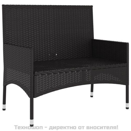 2-местна градинска пейка с възглавници, черна, полиратан