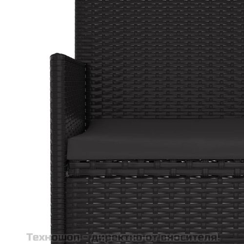 2-местна градинска пейка с възглавници, черна, полиратан