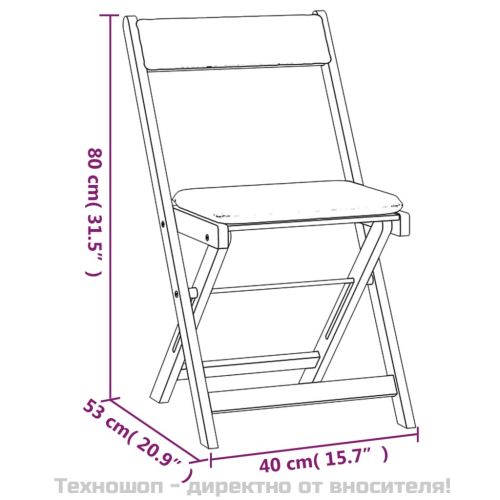 Сгъваем бистро комплект, 3 части, с възглавници, акация масив