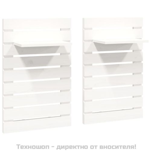 Нощни рафтове за стена, 2 бр, бели, борово дърво масив