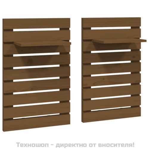 Нощни рафтове за стена, 2 бр, меденокафяви, борово дърво масив