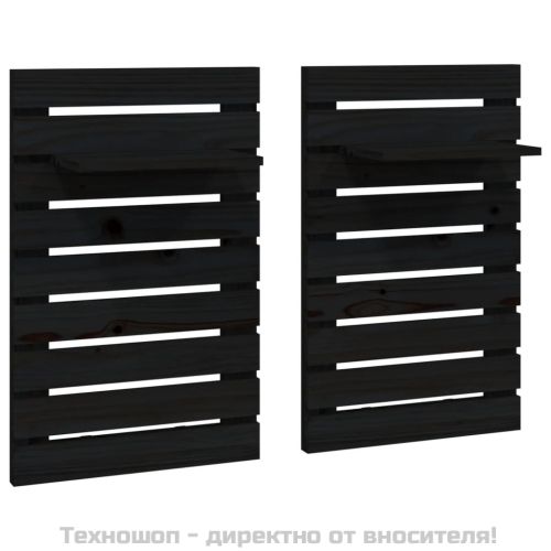 Нощни рафтове за стена, 2 бр, черни, борово дърво масив
