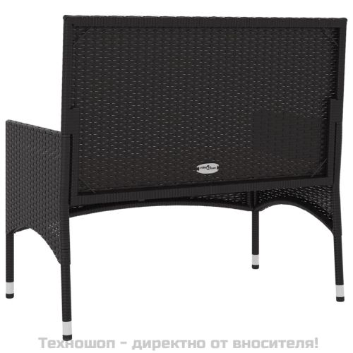 2-местна градинска пейка с възглавници, черна, полиратан