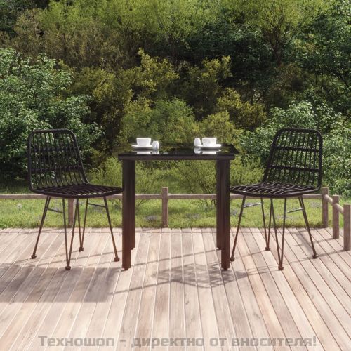 Градински трапезен комплект, 3 части, черен, полиратан