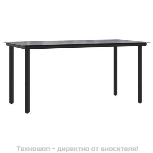 Градински трапезен комплект от 7 части, черно, полиратан