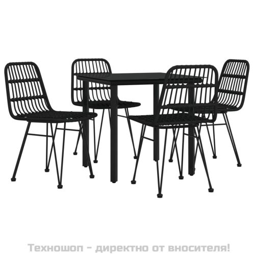 Градински трапезен комплект, 5 части, черен, полиратан