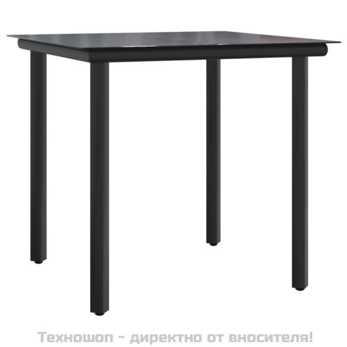 Градински трапезен комплект, 5 части, черен, полиратан