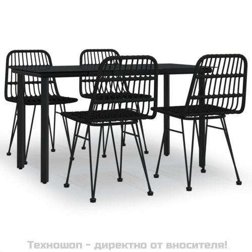 Градински трапезен комплект, 5 части, черен, полиратан