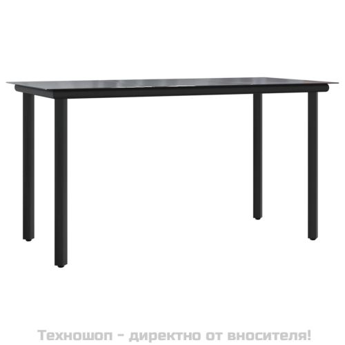 Градински трапезен комплект, 5 части, черен, полиратан