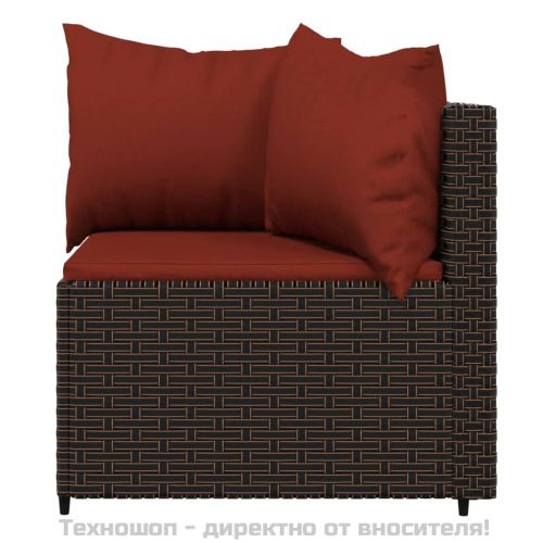 Градински комплект с възглавници, 4 части, кафяв, полиратан