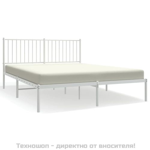 Метална рамка за легло с горна табла, бяла, 160x200 см