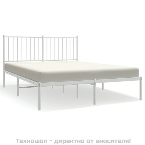 Метална рамка за легло с горна табла, бяла, 140x200 см