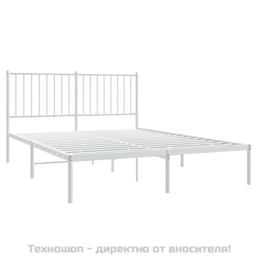 Метална рамка за легло с горна табла, бяла, 140x200 см