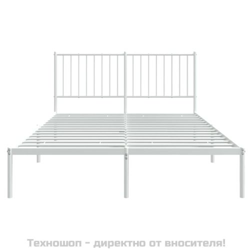 Метална рамка за легло с горна табла, бяла, 140x200 см
