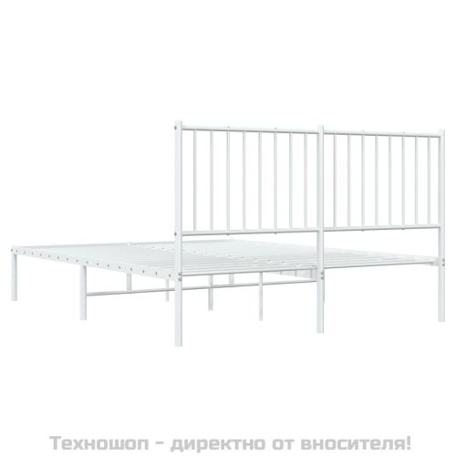 Метална рамка за легло с горна табла, бяла, 140x200 см