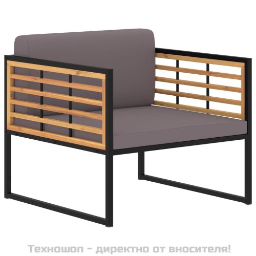 Градински столове с възглавници, 2 бр, акация масив, тъмносиви