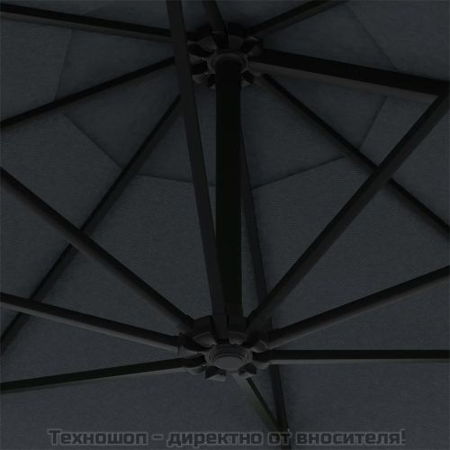 Градински чадър за монтаж на стена, с LED, 300 см, антрацит