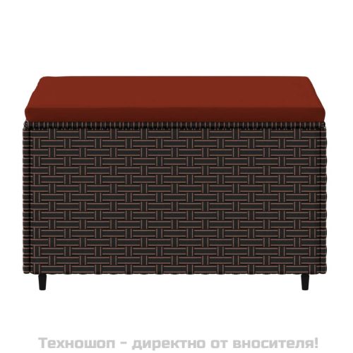 Градинска табуретка с възглавница, кафява, полиратан