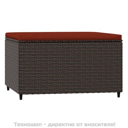 Градинска табуретка с възглавница, кафява, полиратан