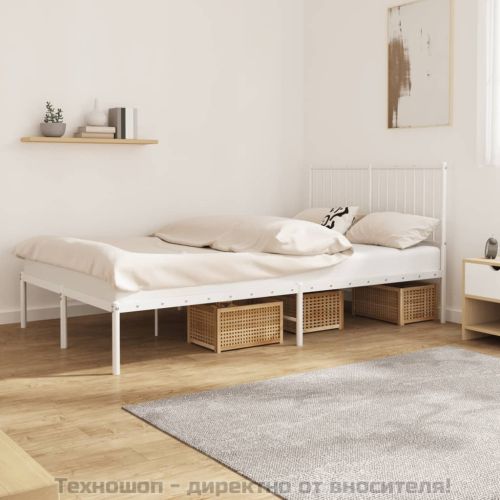 Метална рамка за легло с горна табла, бяла, 120x190 см