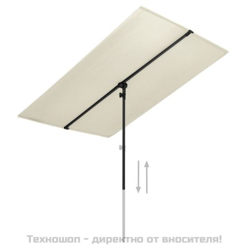 Градински чадър с алуминиев прът, 180x110 см, пясъчнобял
