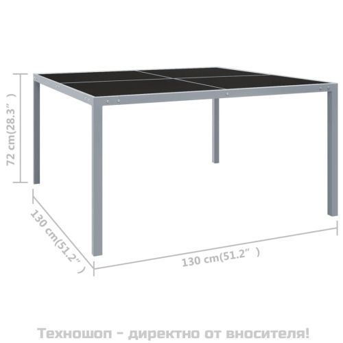 Градинска маса, 130x130x72 cм, сива, стомана и стъкло