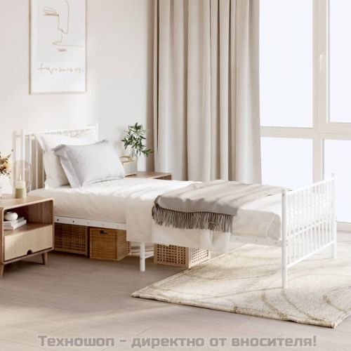 Метална рамка за легло с горна и долна табла, бяла, 90x200 см