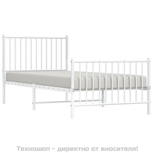 Метална рамка за легло с горна и долна табла, бяла, 90x200 см