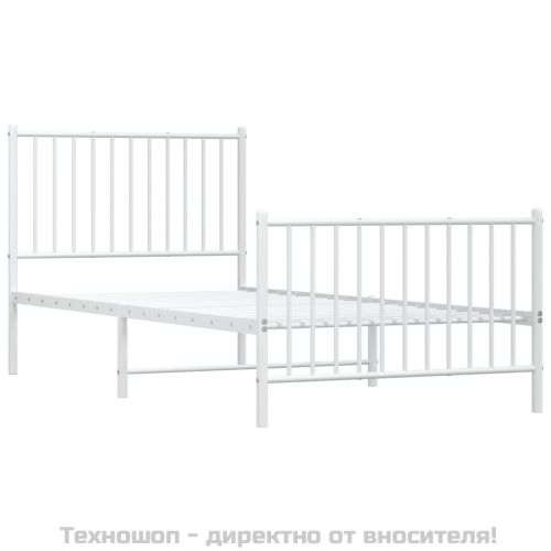 Метална рамка за легло с горна и долна табла, бяла, 90x200 см