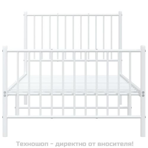 Метална рамка за легло с горна и долна табла, бяла, 90x200 см