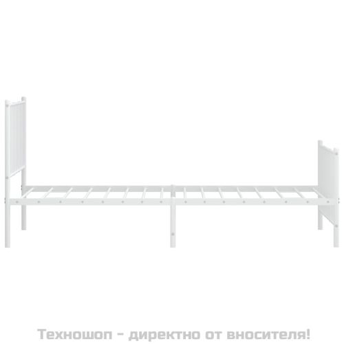 Метална рамка за легло с горна и долна табла, бяла, 90x200 см