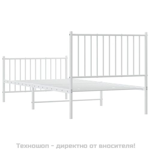 Метална рамка за легло с горна и долна табла, бяла, 90x200 см