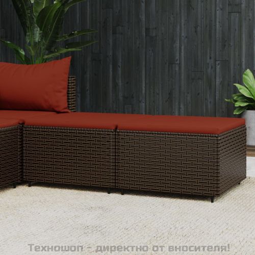 Градински табуретки с възглавници, 2 бр, кафяв полиратан