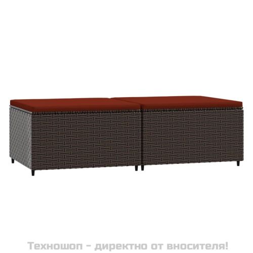 Градински табуретки с възглавници, 2 бр, кафяв полиратан