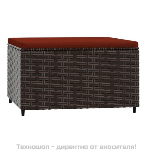 Градински табуретки с възглавници, 2 бр, кафяв полиратан