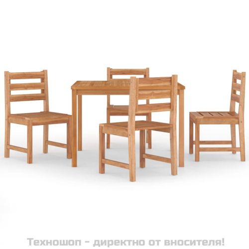 Градински трапезен комплект, 5 части, тиково дърво масив