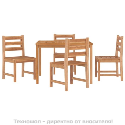 Градински трапезен комплект, 5 части, тиково дърво масив