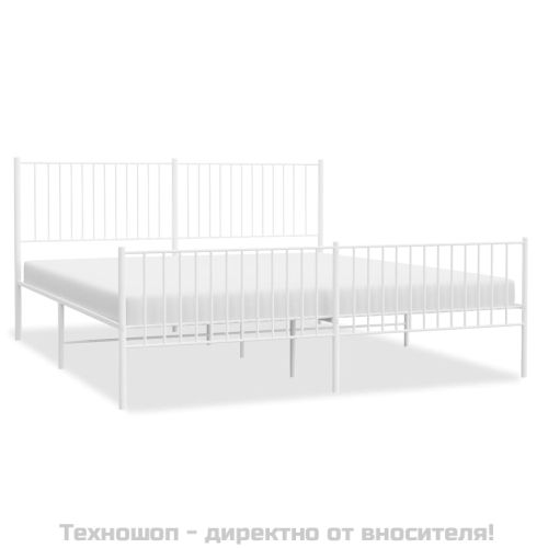 Метална рамка за легло с горна и долна табла, бяла, 200x200 см
