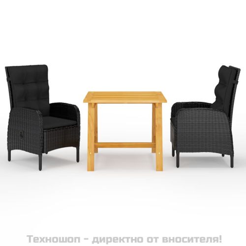 Градински трапезен комплект, 3 части, черен