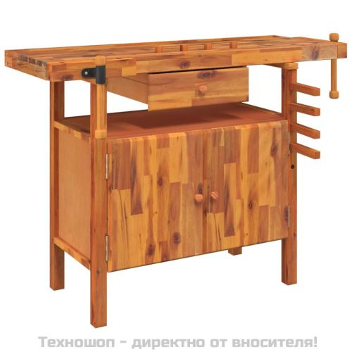 Работна маса с чекмедже и менгемета 124x52x83 см Масивна дървесина, акация