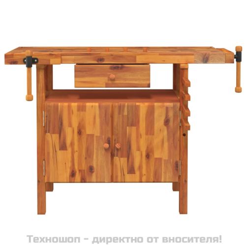 Работна маса с чекмедже и менгемета 124x52x83 см Масивна дървесина, акация