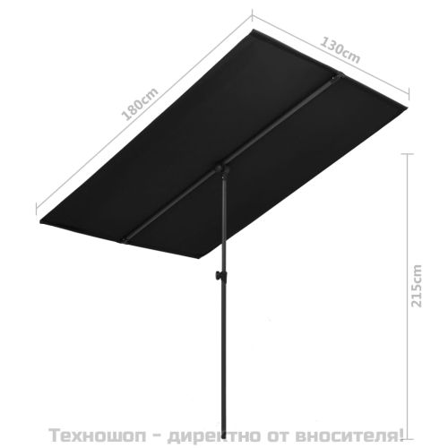 Градински чадър с алуминиев прът, 180x110 см, черен