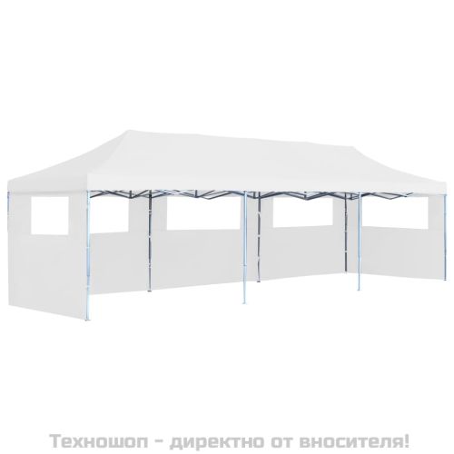 Сгъваема шатра с 5 странични стени, 3x9 м, бяла