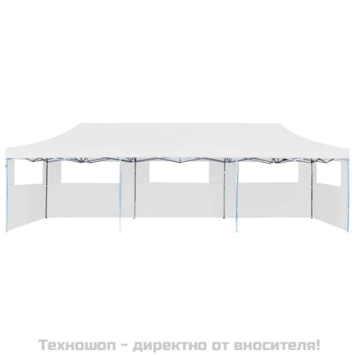 Сгъваема шатра с 5 странични стени, 3x9 м, бяла