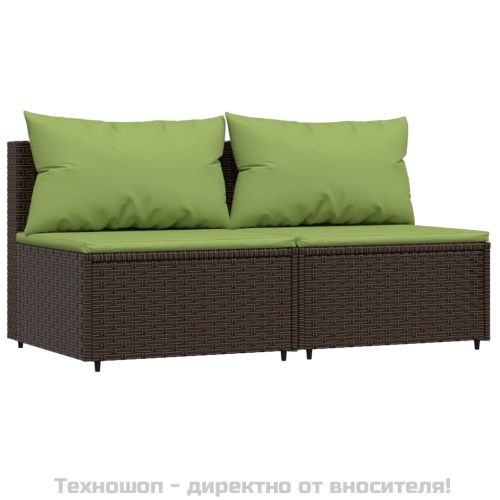 Градински комплект с възглавници, 3 части, кафяв, полиратан