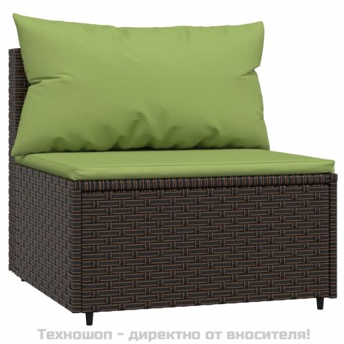 Градински комплект с възглавници, 3 части, кафяв, полиратан